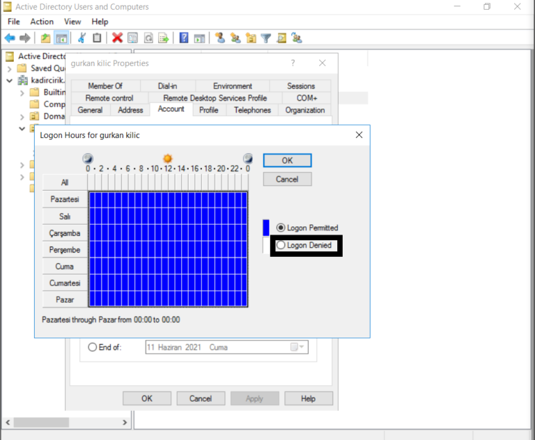 Active Directory zerinde Kullan c lara Oturum Saatleri Belirlemek